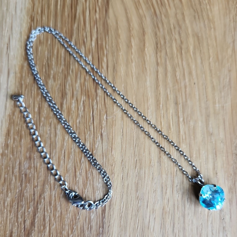 Silver Chain Necklace, Blue Crystal Pendant, Hand Crafted - Picture 9 of 9